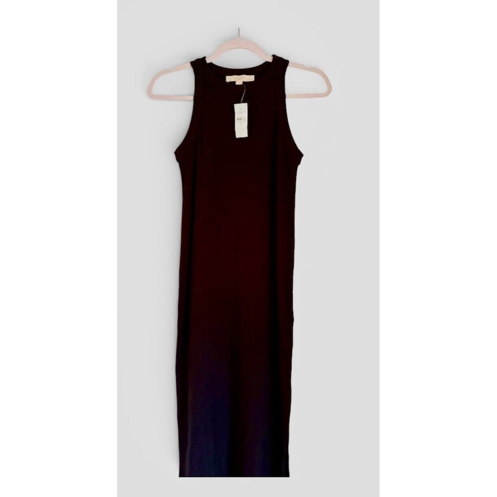 LOFT Black Ribbed Knit Sleeveless Tank Midi Maxi Dress Women’s Medium Petite NWT